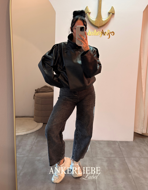 statement lederjacke (vegan)  | schwarz