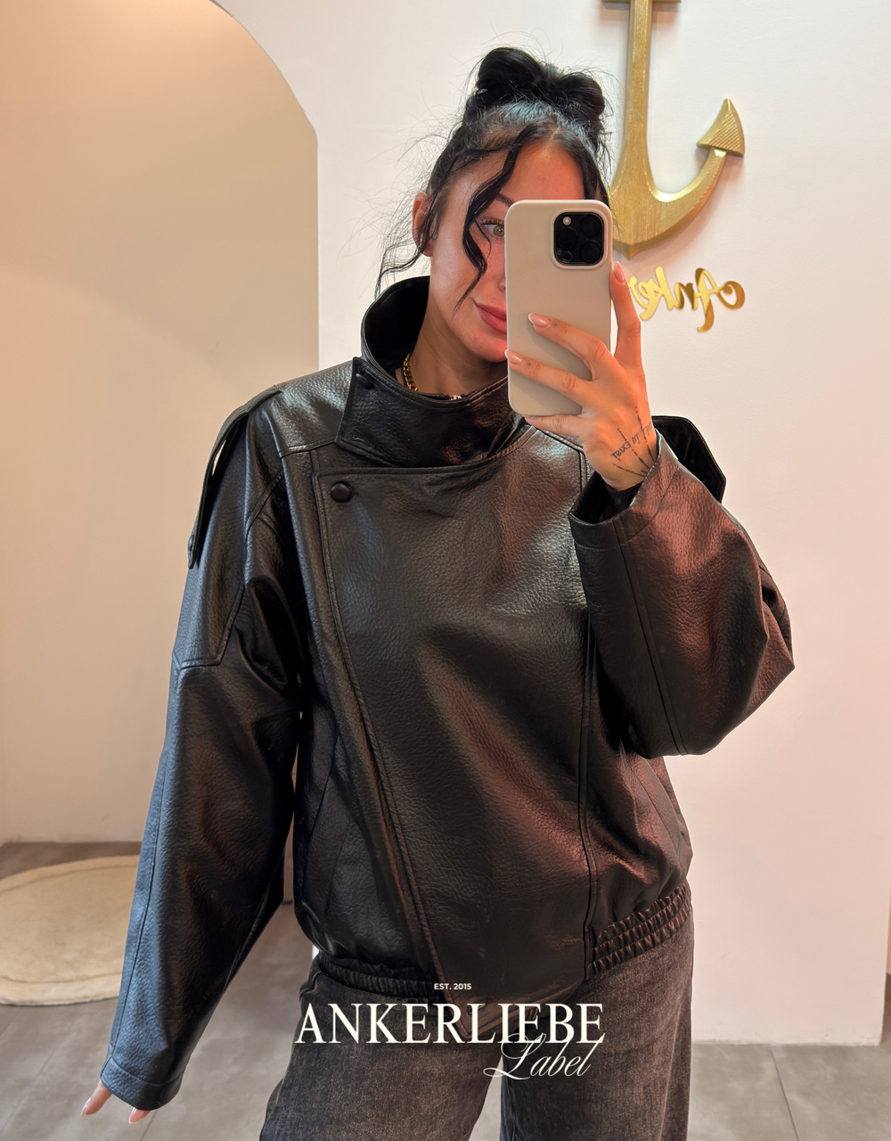 statement lederjacke (vegan)  | schwarz