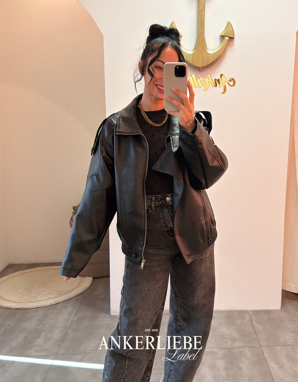 statement lederjacke (vegan)  | schwarz