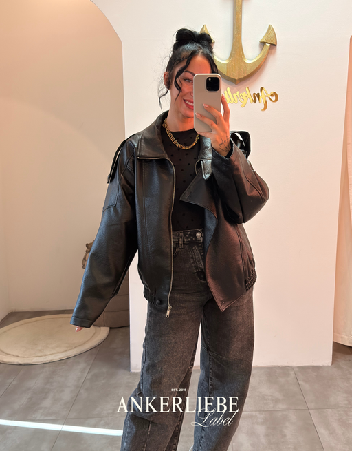 statement lederjacke (vegan)  | schwarz