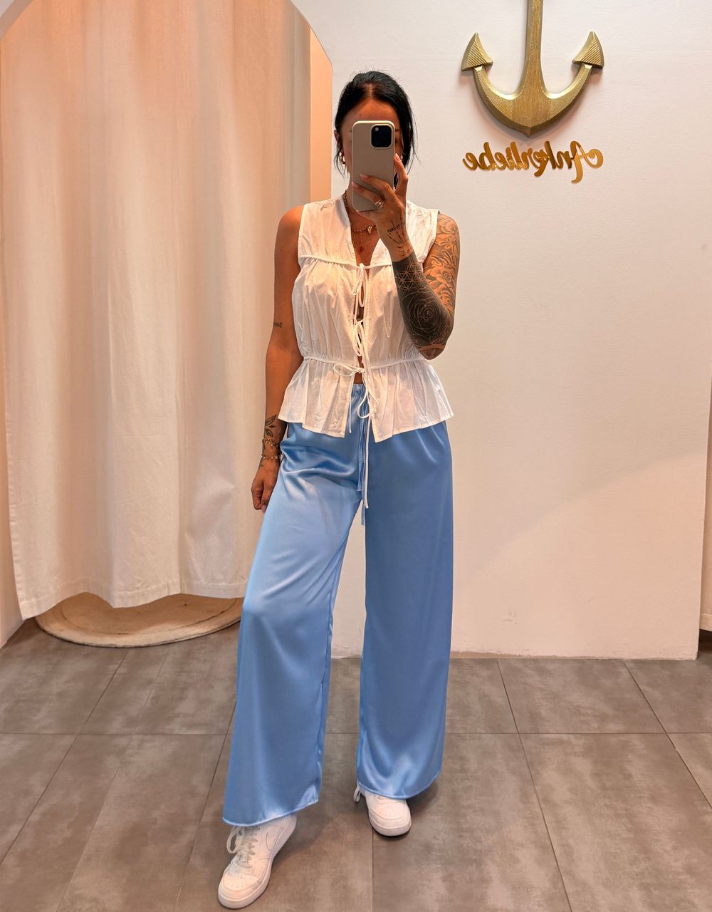 leichte satinhose | blau