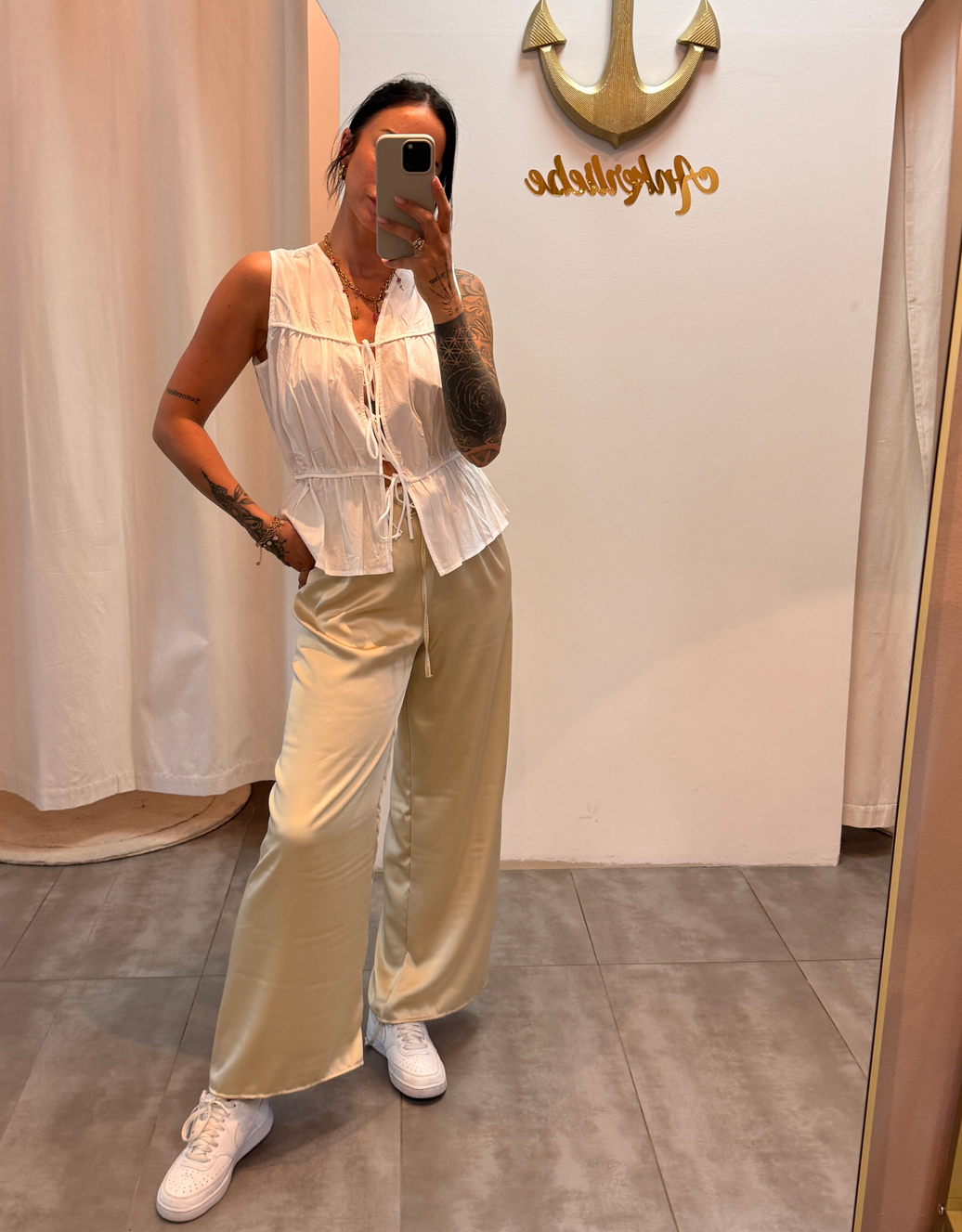 leichte satinhose| golden beige