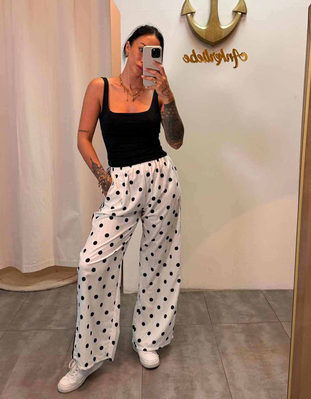 leichte Hose | gepunktet | weiß