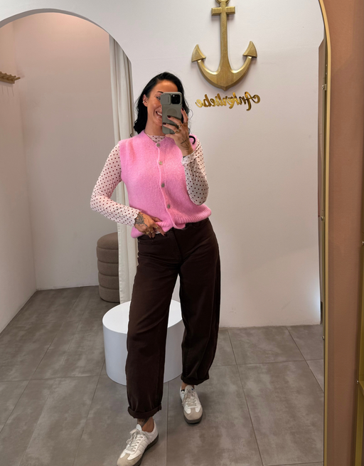 flauschige mohair weste mit knöpfen | rosa