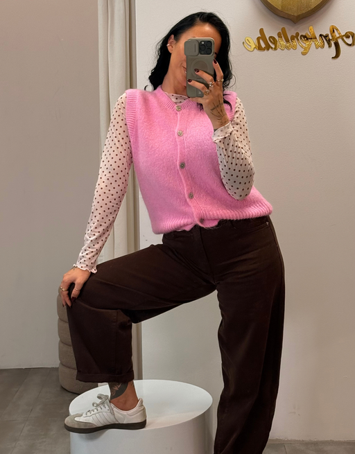 flauschige mohair weste mit knöpfen | rosa