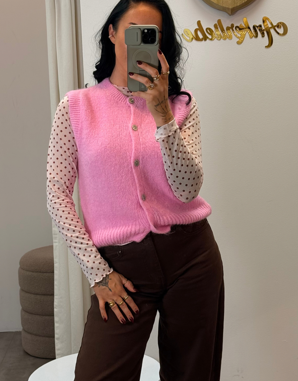 mesh top gepunktet | rosa burgund