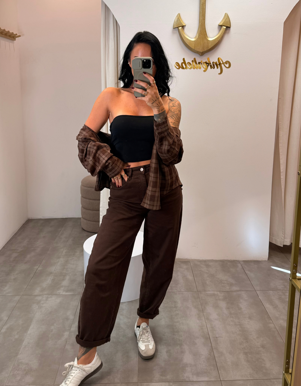 karierte bluse | schokofarben
