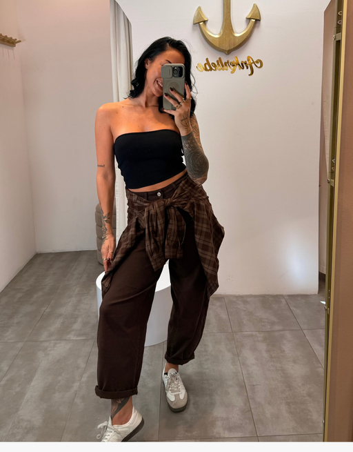 karierte bluse | schokofarben