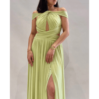 Ankerliebe Livia Kleid in Pastellgrün, Wickel-Oberteil mit Cut-Out, hoher Beinschlitz, flexibel tragbar, abgebildet von vorne, seitlich und hinten