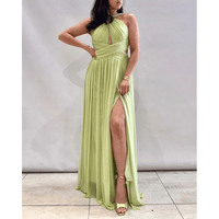 Ankerliebe Livia Kleid in Pastellgrün, Wickel-Oberteil mit Cut-Out, hoher Beinschlitz, flexibel tragbar, abgebildet von vorne, seitlich und hinten