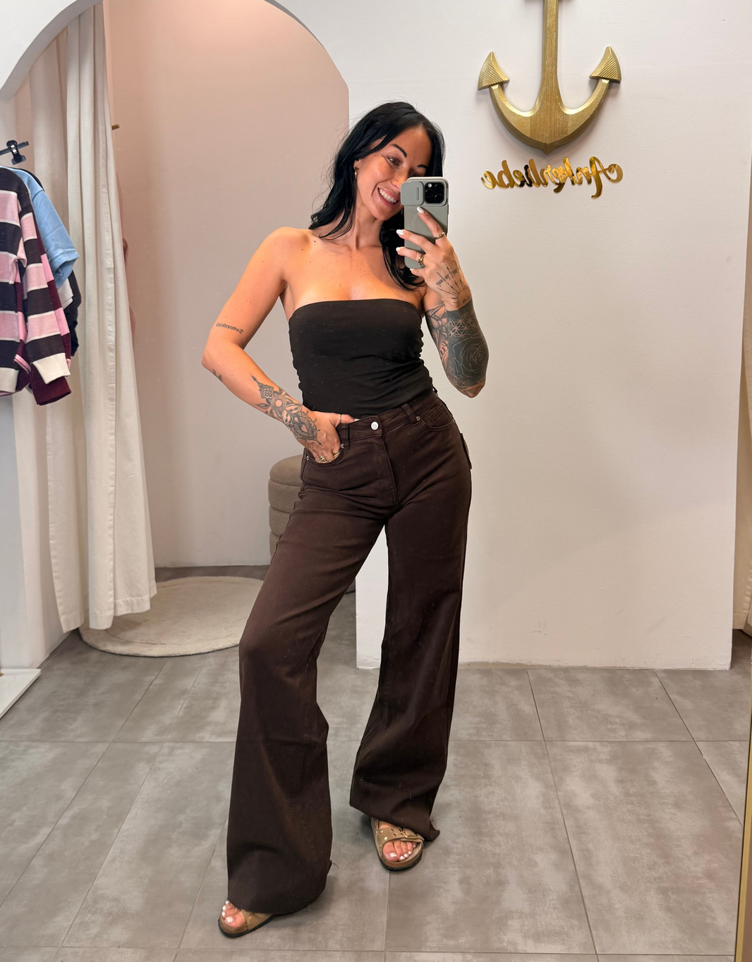 image extra long wide leg choco | soft denim
