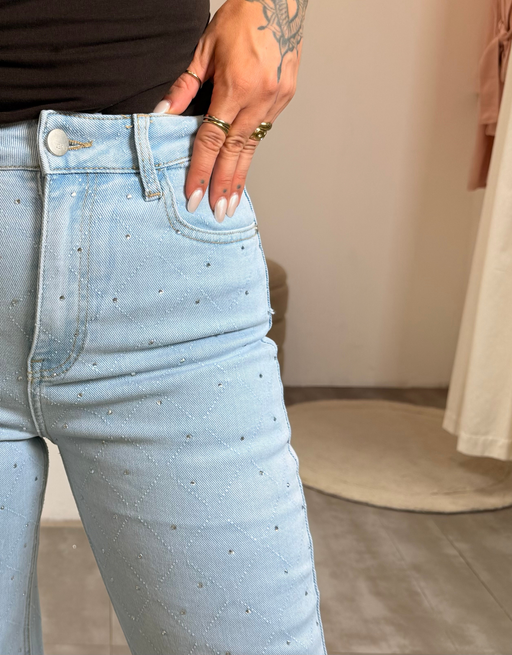 wide leg soft denim helles jean | strass
