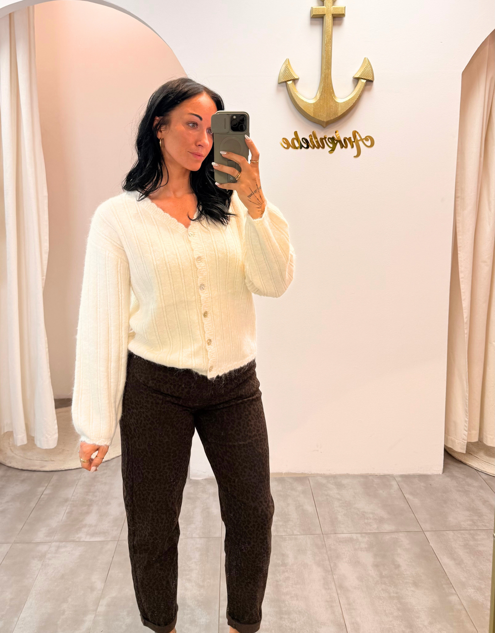 viscose-cardigan mit ballonärmeln | creme oder choco
