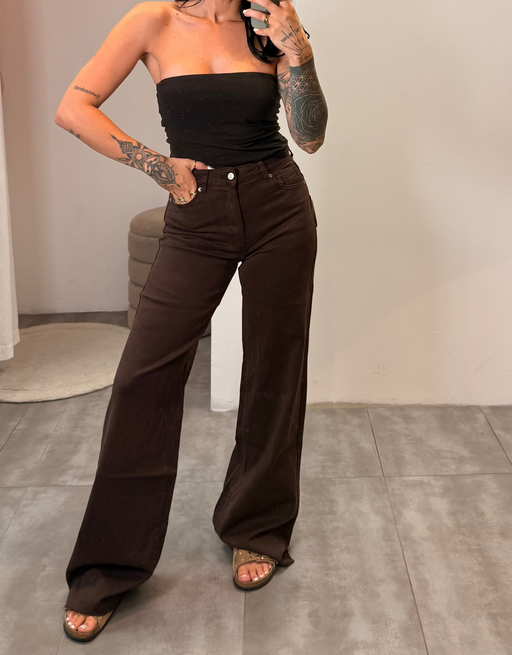 extra long wide leg choco | soft denim