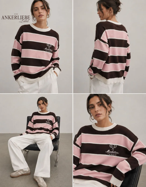 viscose sweatshirt manhattan tennis | rosa/braun