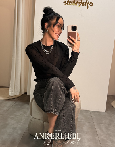 mesh shirt gepunktet | schwarz