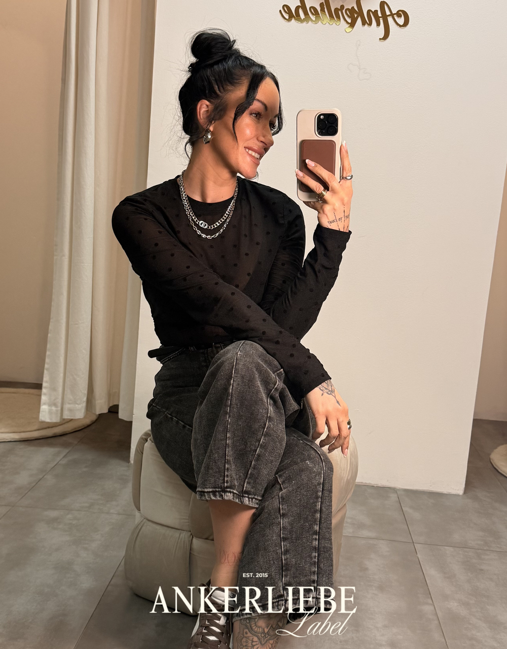 mesh shirt gepunktet | schwarz