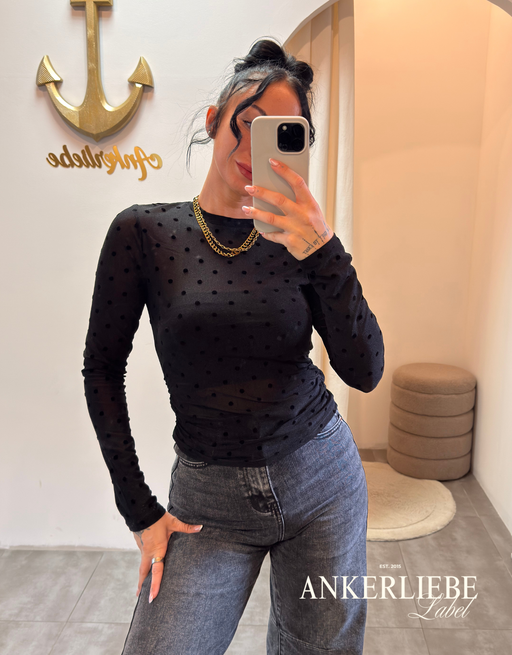 mesh shirt gepunktet | schwarz