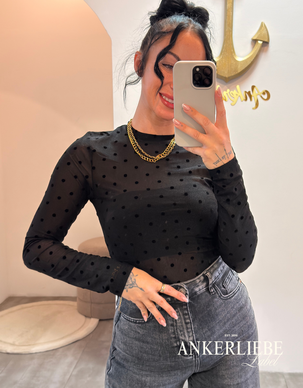 mesh shirt gepunktet | schwarz