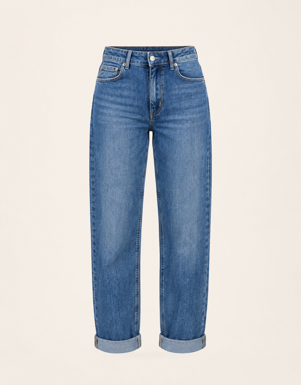 mom jean soft denim | dark blue
