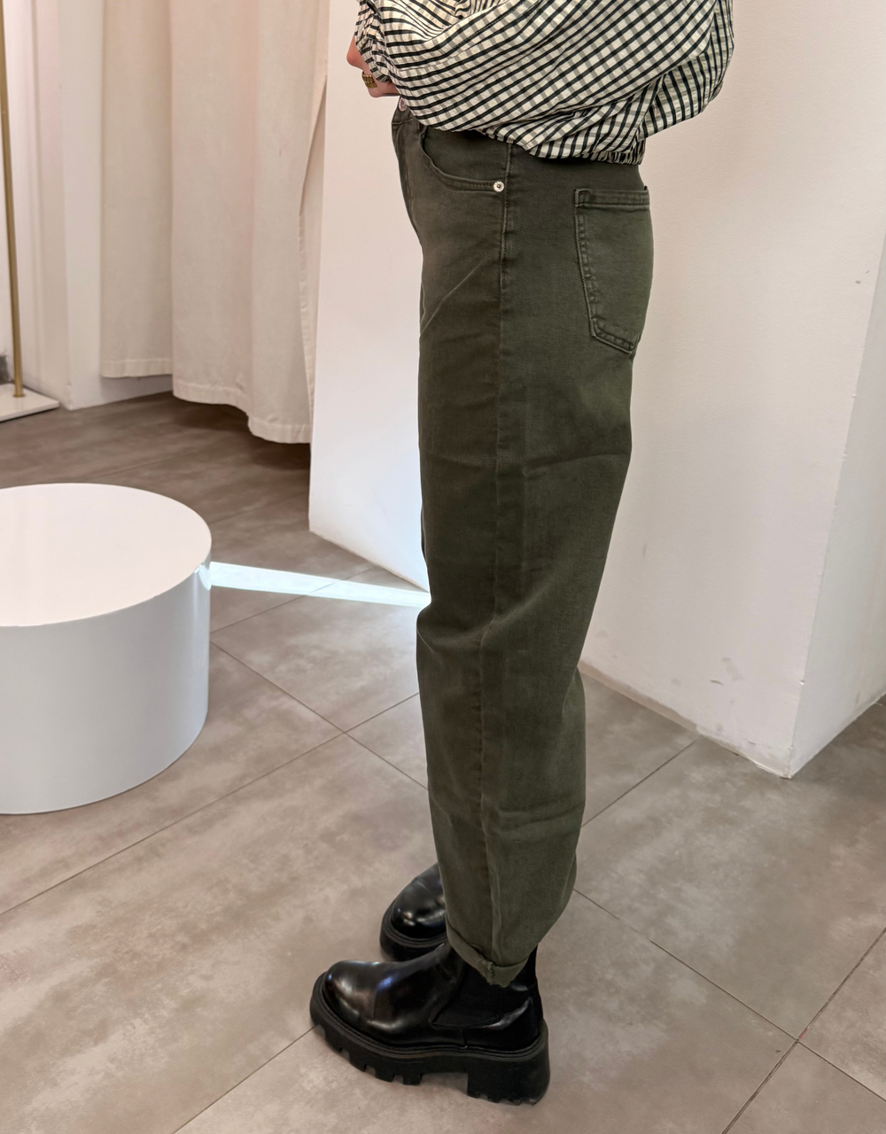 mom jean olive khaki | soft denim