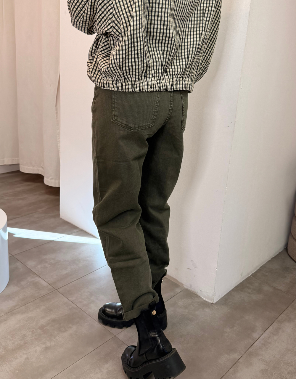 mom jean olive khaki | soft denim