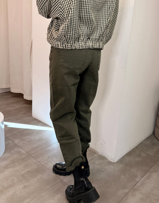mom jean olive khaki | soft denim