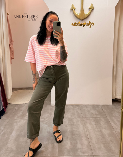 mom jean olive khaki | soft denim