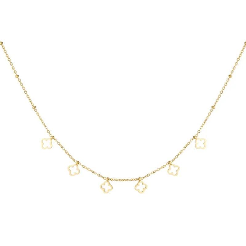 Halskette aus Edelstahl mit Kleeblatt-Charms in Gold und Silber – wasserfest & elegant.