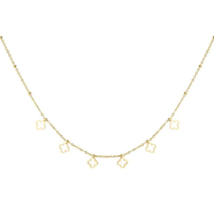 Halskette aus Edelstahl mit Kleeblatt-Charms in Gold und Silber – wasserfest & elegant.