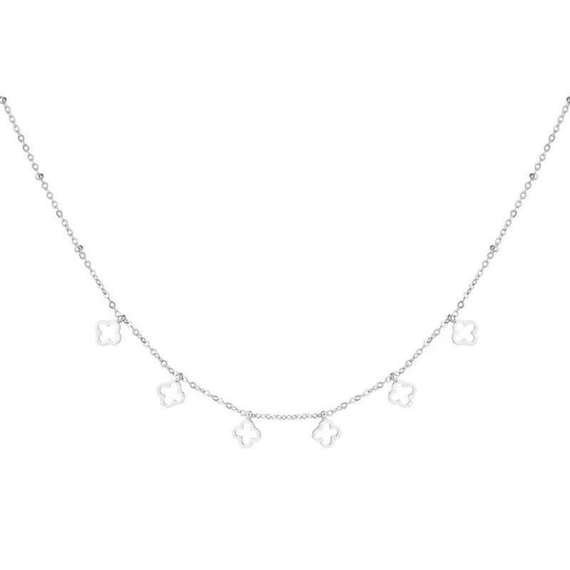 Halskette aus Edelstahl mit Kleeblatt-Charms in Gold und Silber – wasserfest & elegant.