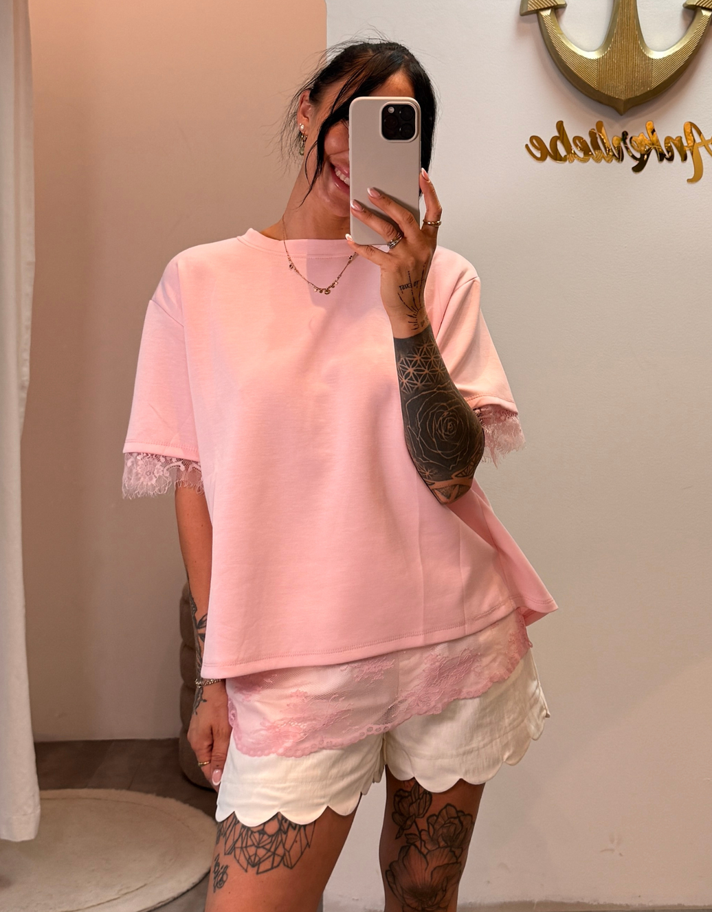 spitzenshirt open back | rosa