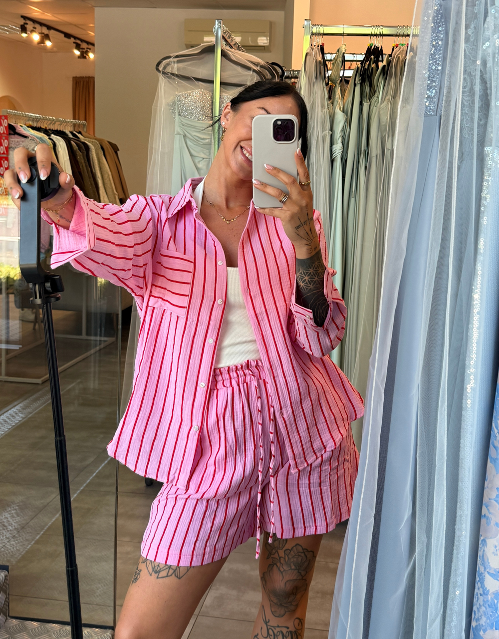 musselin hemd lang | sweet pink