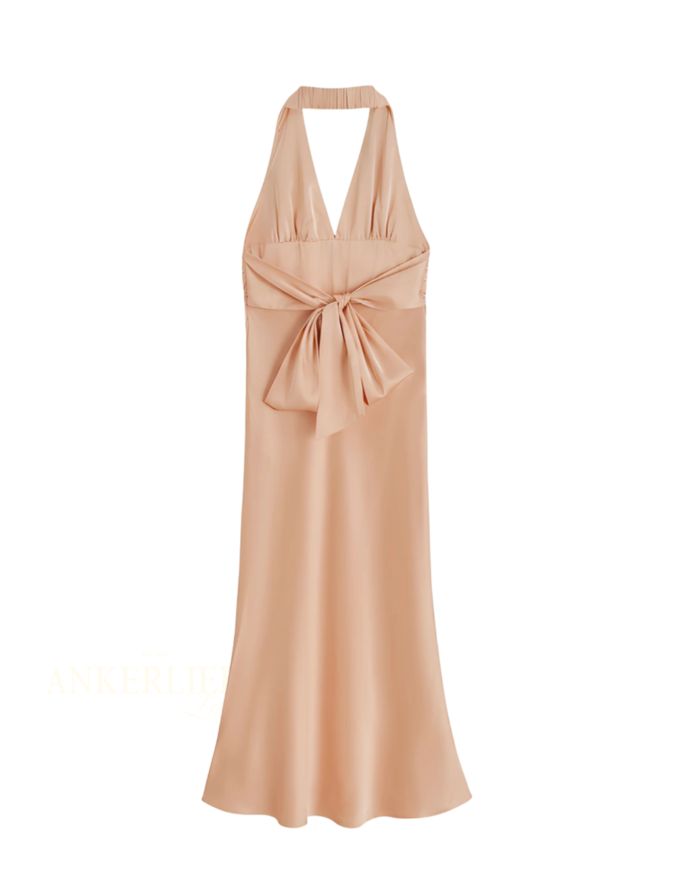 maxi satin kleid neckholder | light peach