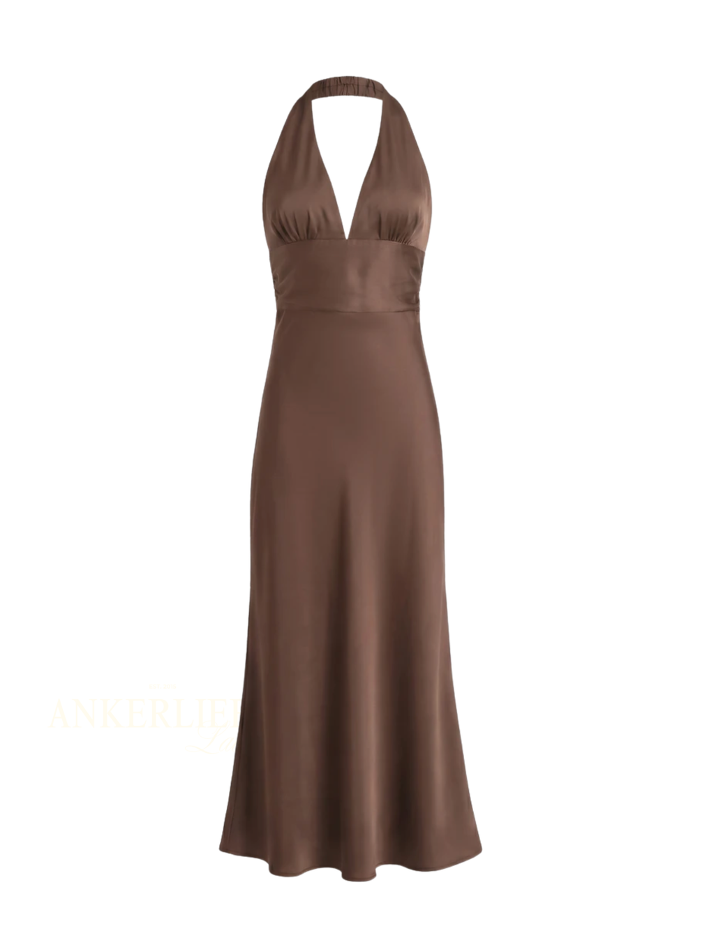 maxi satin kleid neckholder | braun