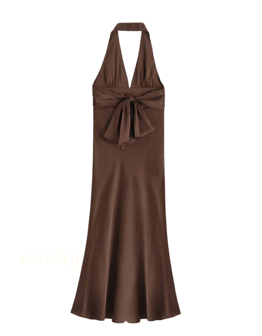 maxi satin kleid neckholder | braun