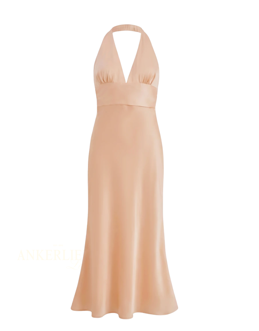 maxi satin kleid neckholder | light peach
