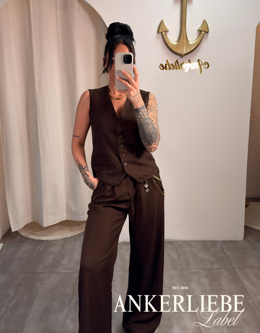 high waist anzughose mit weitem bein | choco