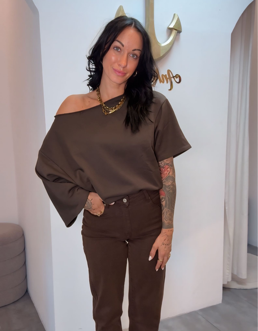 offshoulder cotton sweat-shirt | oversized | choco