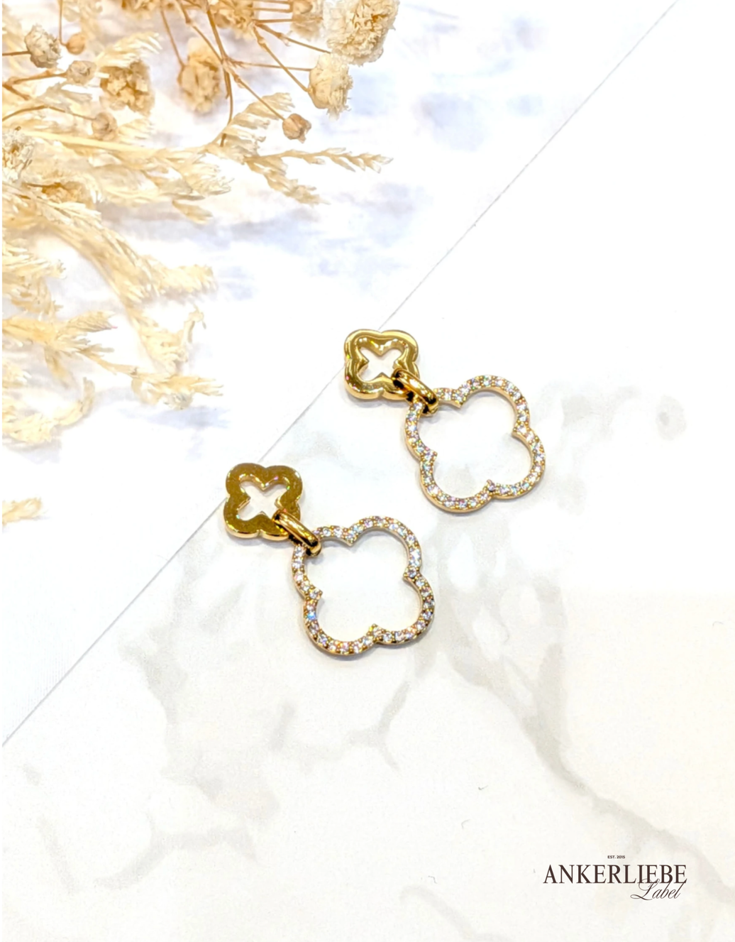 kleeblatt ohrringe mit zirkonia | edelstahl gold