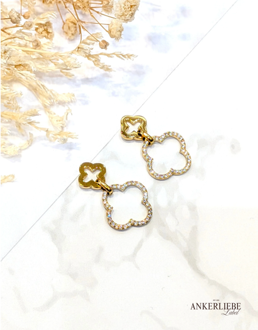 kleeblatt ohrringe mit zirkonia | edelstahl gold