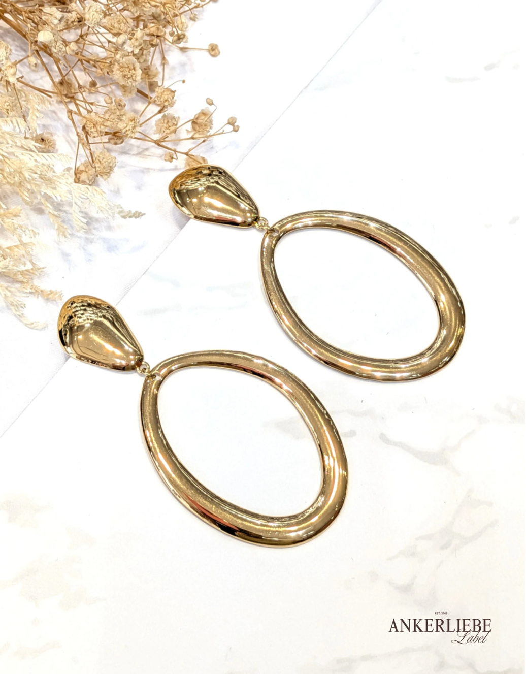 moderne statement ohrringe oval | edelstahl gold