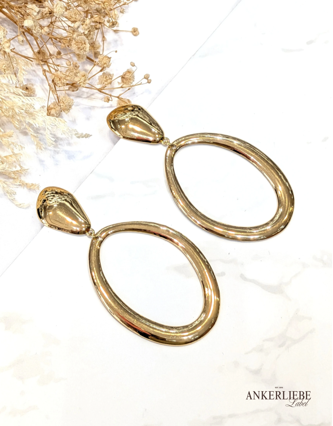 moderne statement ohrringe oval | edelstahl gold