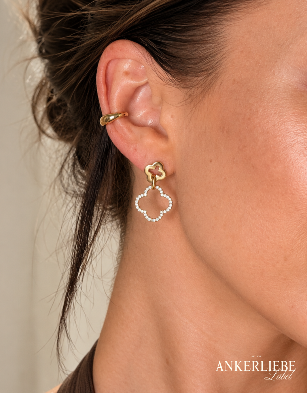 image kleeblatt ohrringe mit zirkonia  gold