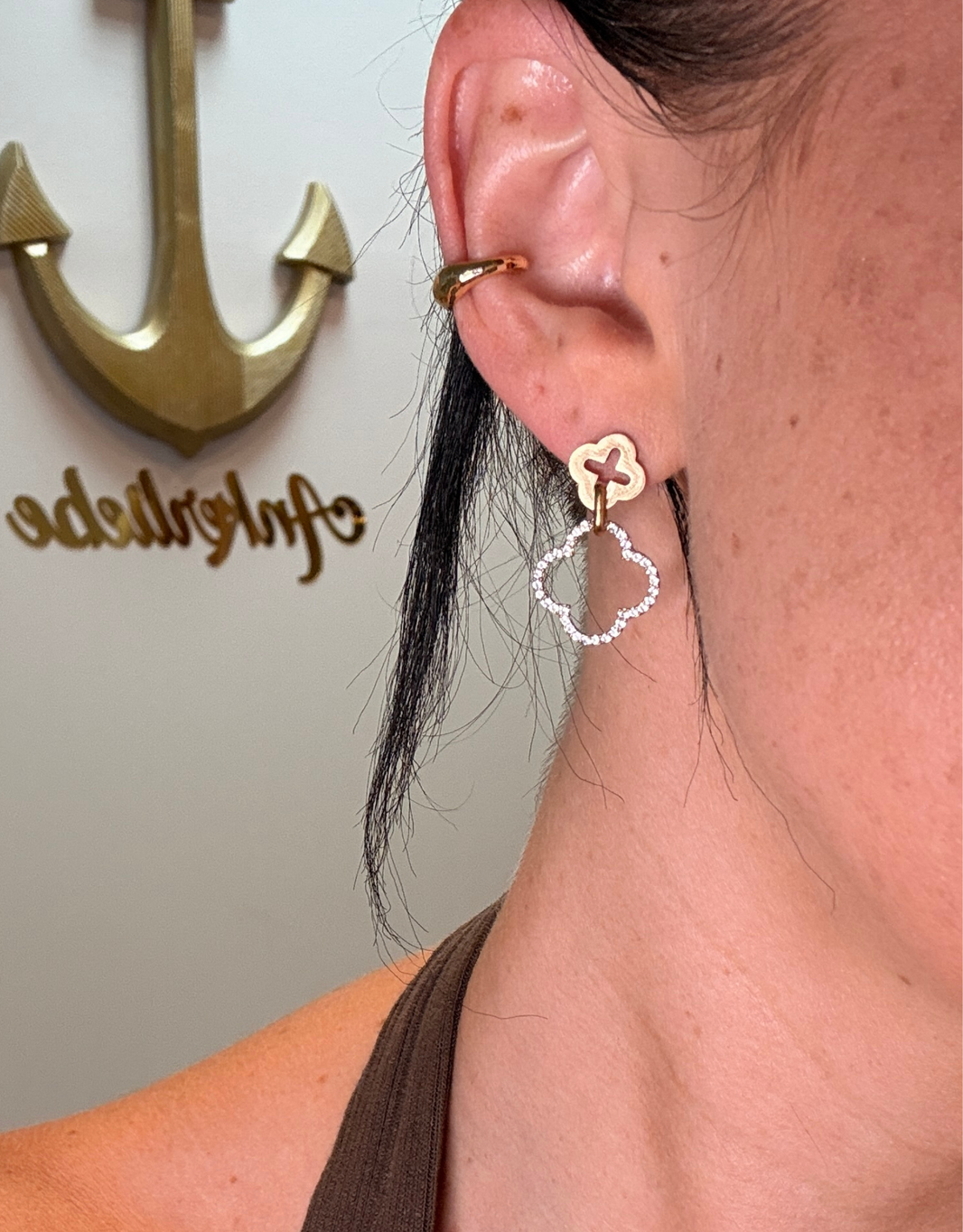 image kleeblatt ohrringe mit zirkonia | edelstahl gold