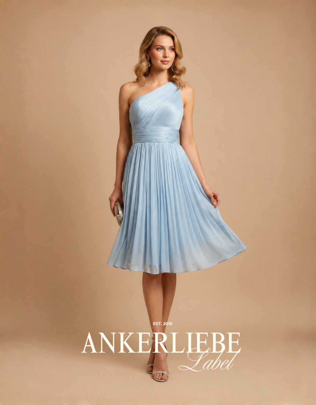one-shoulder-cocktailkleid aus schimmerndem chiffon mit flexiblem rücken | eisblau