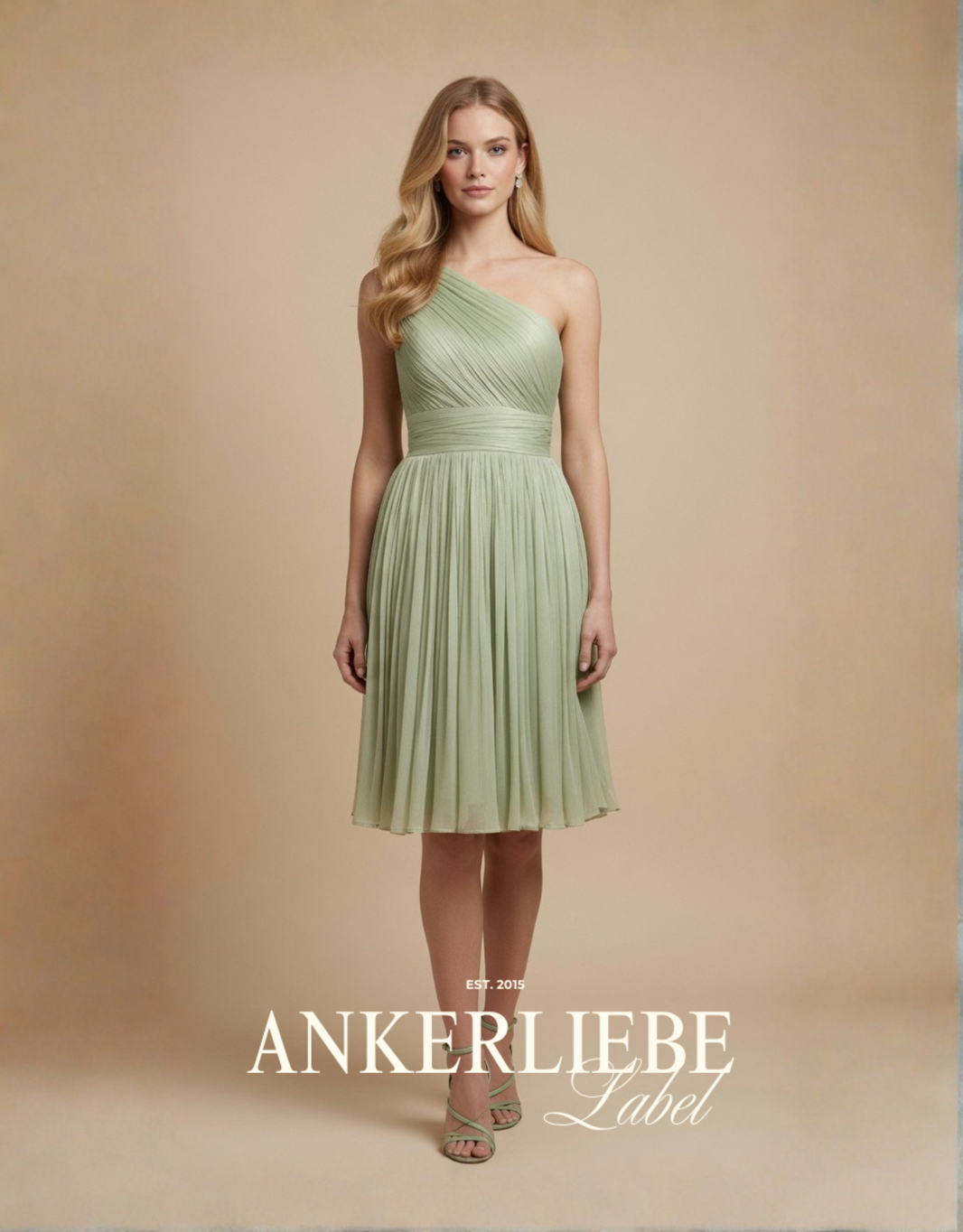 one-shoulder-cocktailkleid aus schimmerndem chiffon mit flexiblem rücken | salbei