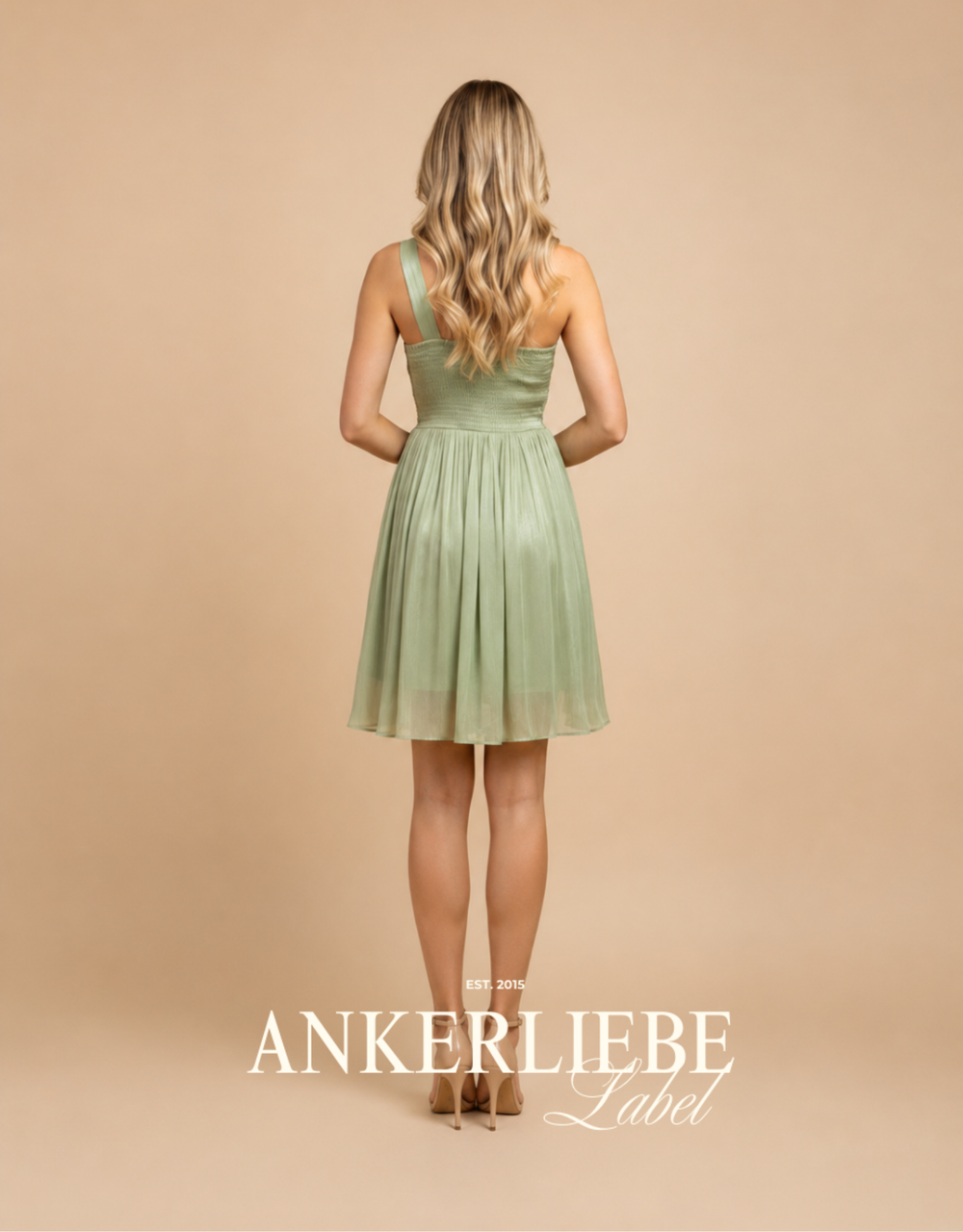 one-shoulder-cocktailkleid aus schimmerndem chiffon mit flexiblem rücken | salbei
