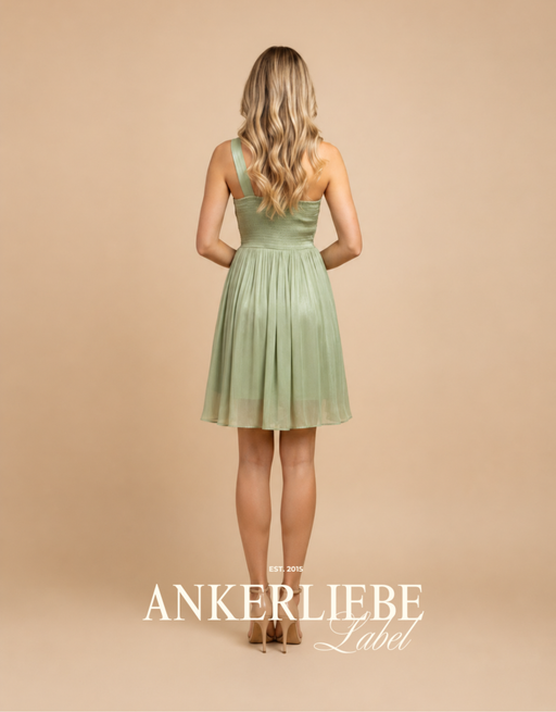 one-shoulder-cocktailkleid aus schimmerndem chiffon mit flexiblem rücken | salbei