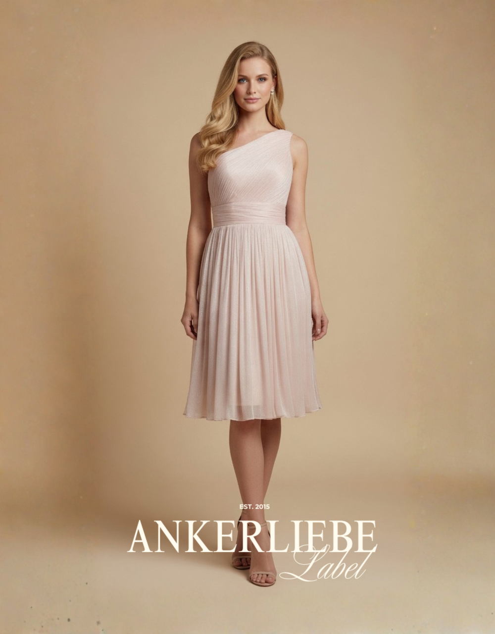one-shoulder-cocktailkleid aus schimmerndem chiffon mit flexiblem rücken | zartes rosa
